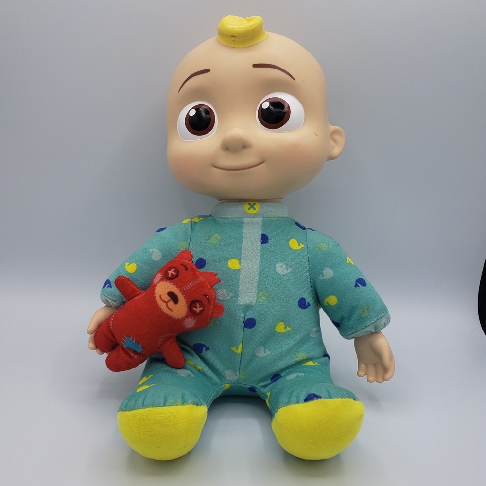 Cocomelon Musical Bedtime JJ Doll Plush Toy‎ Teal Pajamas Red Teddy Bear CMW0016